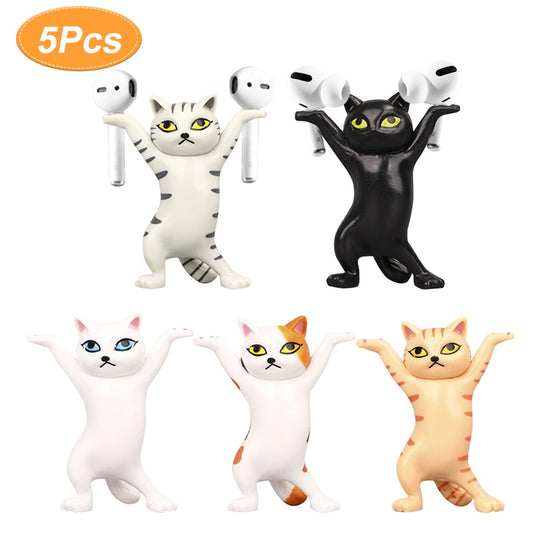 1/5 pcs Dancing Cat Stand for AirPods 1 2 Pro Cute Headphones Stand Funny Cat Toy Headphones Holder Pen Holder Desk Decoration
